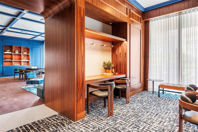 2655 S Bayshore Dr Unit 2012, Miami, FL 33133 - carpeted home office featuring wood walls and coffered ceiling