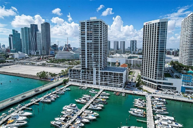 555 NE 15th St Unit 15B, Miami, FL 33132 - view of swimming pool featuring a skyline view, view of marina, and a water view