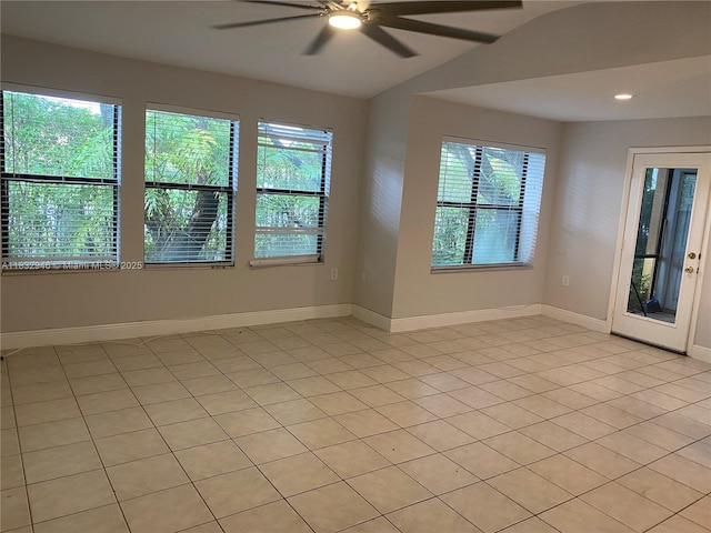 15661 SW 104th Ter Unit 3112, Miami, FL 33196 - unfurnished room with a ceiling fan, lofted ceiling, light tile patterned floors, and recessed lighting