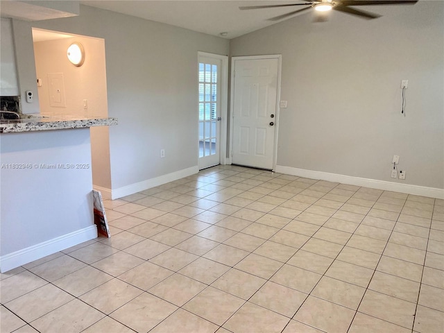 15661 SW 104th Ter Unit 3112, Miami, FL 33196 - spare room featuring a ceiling fan, lofted ceiling, and light tile patterned floors
