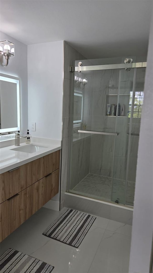 230 SW 117th Ter, Pembroke Pines, FL 33025 - full bathroom with vanity, a chandelier, and a stall shower