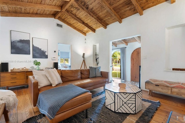 631 NE 87th St, Miami, FL 33138 - living area featuring wood-type flooring, wood ceiling, and arched walkways