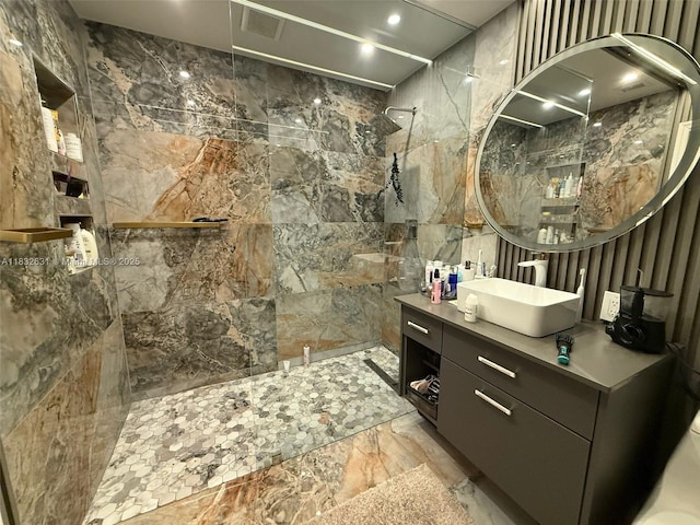 5838 Madison St, Hollywood, FL 33023 - full bath with a marble finish shower, vanity, and marble finish flooring