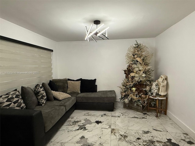 5838 Madison St, Hollywood, FL 33023 - living area featuring marble look tiles and a chandelier