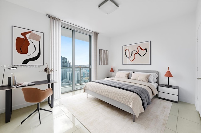 1111 SW 1st Ave Unit 2914-N, Miami, FL 33130 - bedroom featuring access to outside, light tile patterned floors, a desk, and a city view