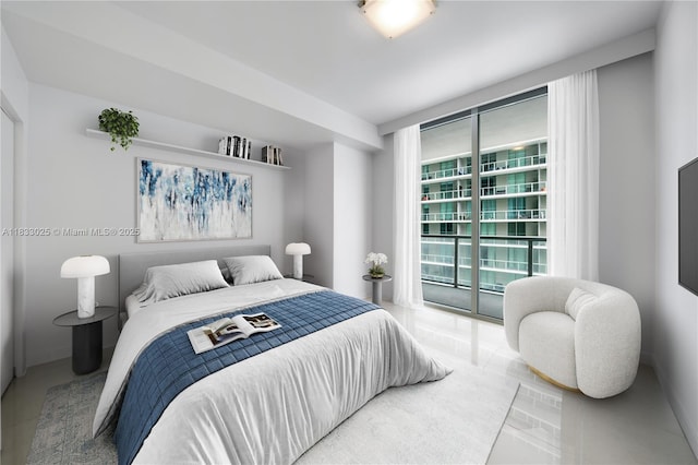 1111 SW 1st Ave Unit 2914-N, Miami, FL 33130 - bedroom with access to outside, floor to ceiling windows, and tile patterned floors