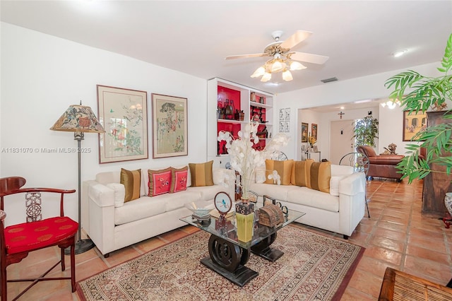 8445 SW 80th Pl, Miami, FL 33143 - living room featuring a ceiling fan and tile patterned floors