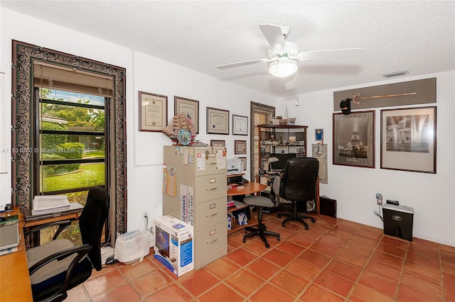 8445 SW 80th Pl, Miami, FL 33143 - office space featuring a ceiling fan, a textured ceiling, and tile patterned flooring