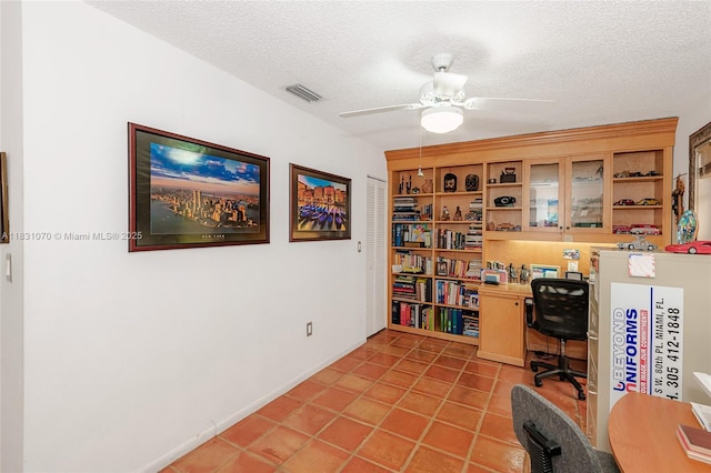 8445 SW 80th Pl, Miami, FL 33143 - office area with ceiling fan, a textured ceiling, and light tile patterned flooring