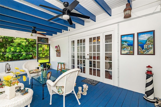 8445 SW 80th Pl, Miami, FL 33143 - wooden terrace with a ceiling fan and french doors