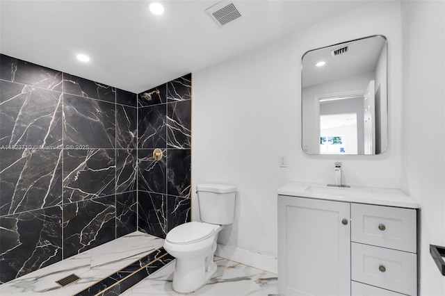 6117 NW 9th St, Margate, FL 33063 - full bathroom with marble look tile flooring, recessed lighting, vanity, and a marble finish shower
