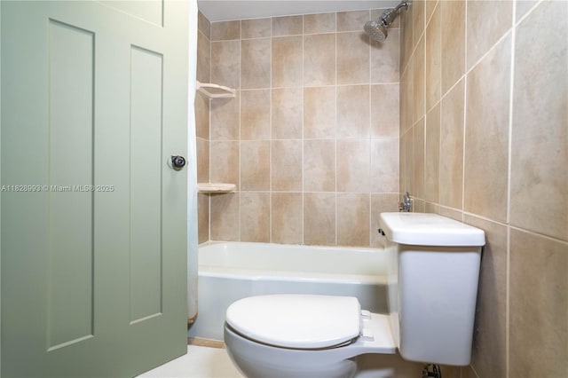 full bathroom featuring  shower combination and tile walls