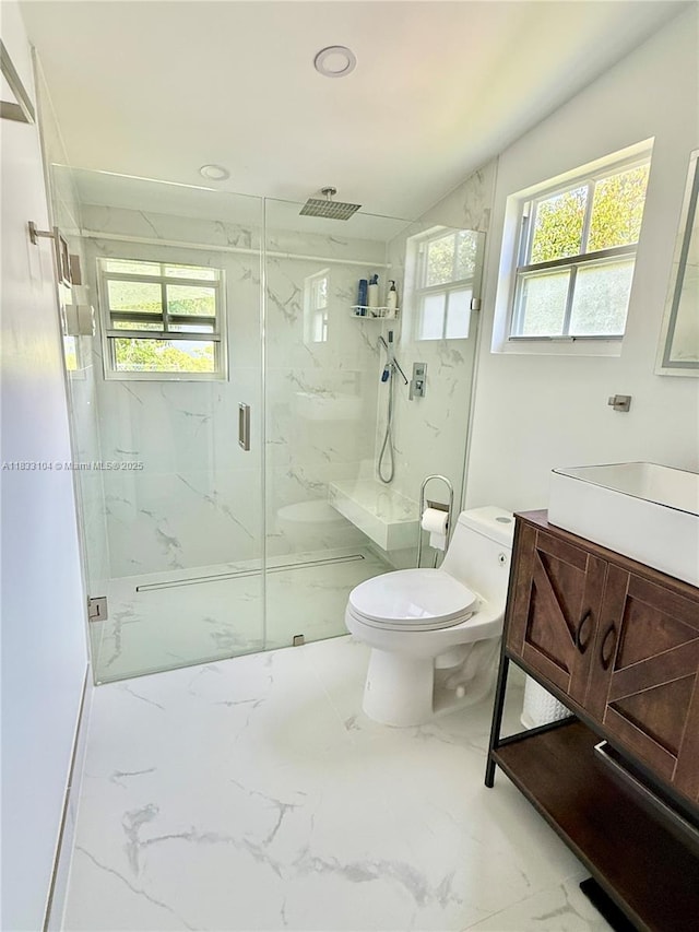 2145 SW 26th St, Miami, FL 33133 - bathroom featuring marble finish flooring, a marble finish shower, and vanity