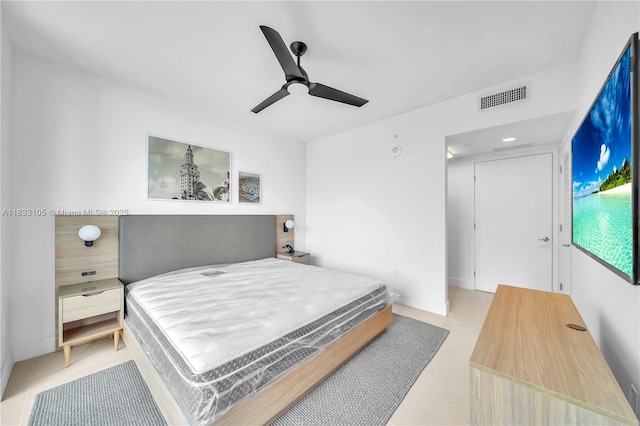 601NE 1st Ave Unit 3309, Miami, FL 33132 - bedroom with ceiling fan and light tile patterned floors