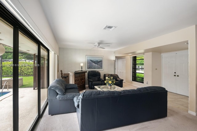 15471 SW 83rd Ave, Palmetto Bay, FL 33157 - living area with light carpet and ceiling fan