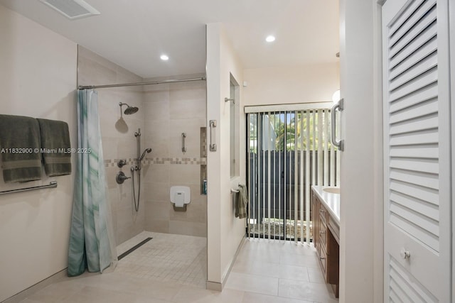 15471 SW 83rd Ave, Palmetto Bay, FL 33157 - full bath featuring tiled shower, vanity, tile patterned floors, and recessed lighting