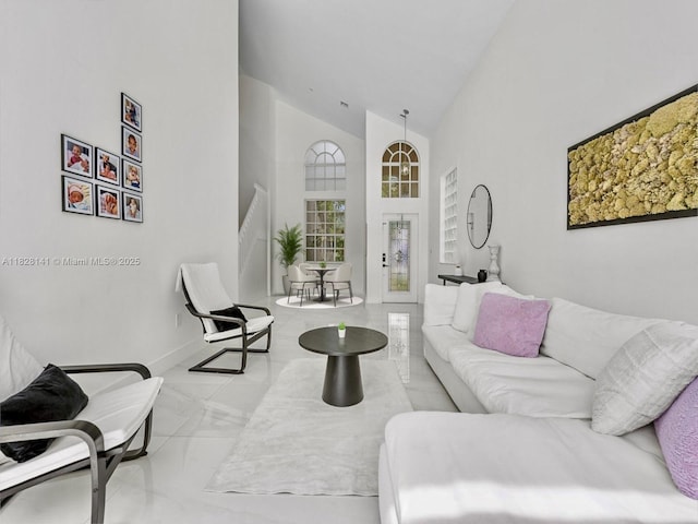171 NW 152nd Ave, Pembroke Pines, FL 33028 - living room with high vaulted ceiling and marble finish flooring