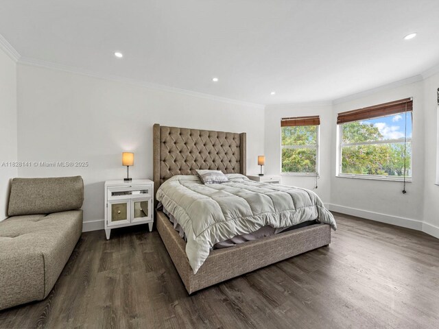 171 NW 152nd Ave, Pembroke Pines, FL 33028 - bedroom featuring dark wood-style floors, crown molding, and recessed lighting