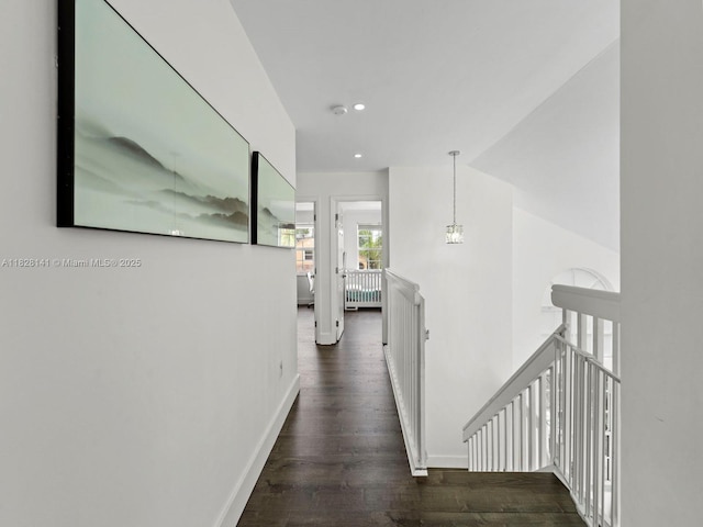 171 NW 152nd Ave, Pembroke Pines, FL 33028 - hall with an upstairs landing, dark wood-type flooring, and recessed lighting