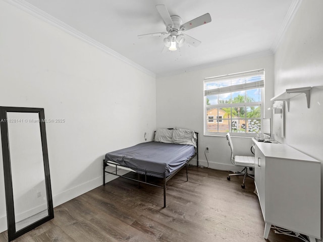 171 NW 152nd Ave, Pembroke Pines, FL 33028 - bedroom with crown molding, wood finished floors, ceiling fan, and an office area