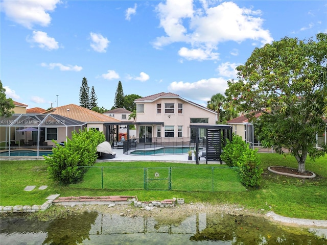 171 NW 152nd Ave, Pembroke Pines, FL 33028 - rear view of property featuring a fenced backyard, stucco siding, a patio, and glass enclosure