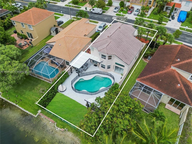 171 NW 152nd Ave, Pembroke Pines, FL 33028 - aerial perspective of suburban area featuring a pool and property parcel outlined