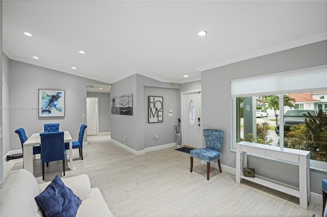1173 NW 134th Pl, Miami, FL 33182 - living area with recessed lighting, crown molding, and light wood-style flooring
