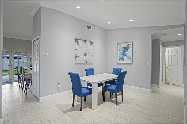 1173 NW 134th Pl, Miami, FL 33182 - dining room featuring french doors, ornamental molding, and recessed lighting