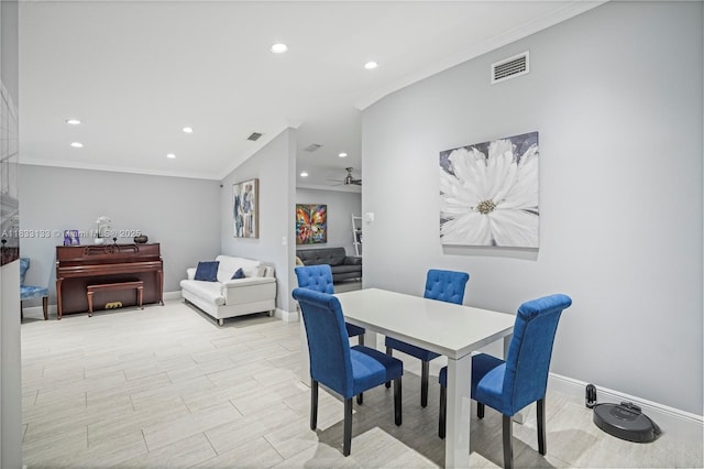 1173 NW 134th Pl, Miami, FL 33182 - dining space featuring crown molding, recessed lighting, and a ceiling fan