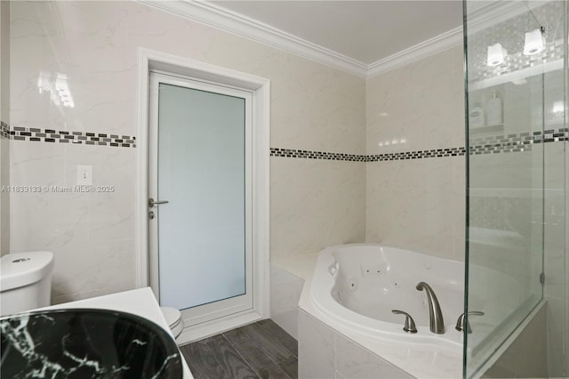 1173 NW 134th Pl, Miami, FL 33182 - full bathroom with ornamental molding, a jetted tub, and wood finished floors