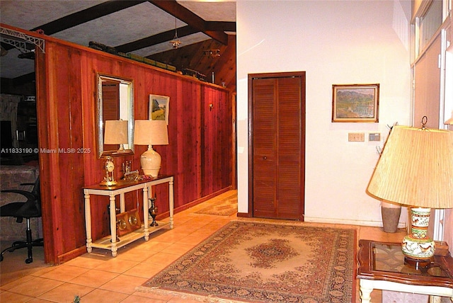 17123 SW 78th Pl, Palmetto Bay, FL 33157 - corridor with tile patterned floors and wood walls