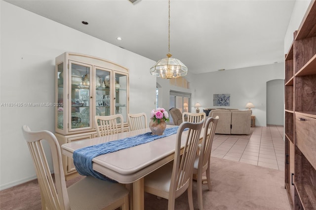 2373 NW 195th Ave, Pembroke Pines, FL 33029 - dining area featuring a chandelier, light carpet, light tile patterned floors, and recessed lighting