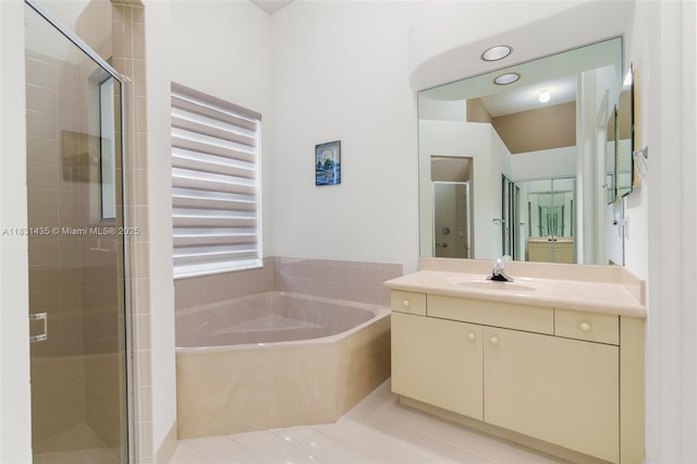 2373 NW 195th Ave, Pembroke Pines, FL 33029 - full bath featuring vanity, a stall shower, a bath, and tile patterned flooring