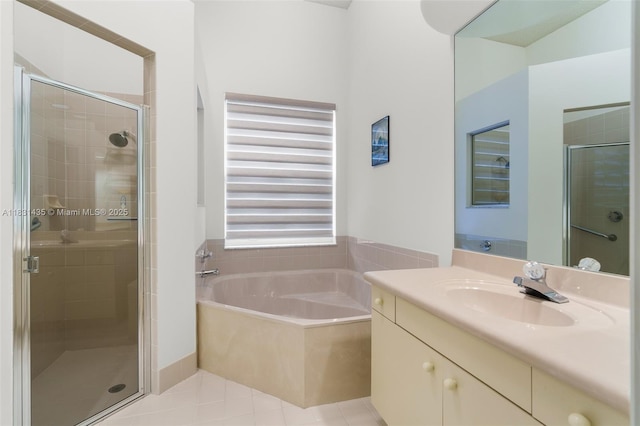 2373 NW 195th Ave, Pembroke Pines, FL 33029 - bathroom with vanity, a stall shower, a bath, and tile patterned floors