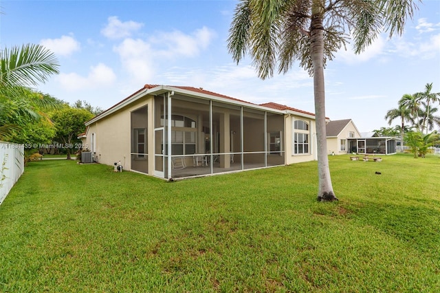 2373 NW 195th Ave, Pembroke Pines, FL 33029 - back of house featuring stucco siding, a yard, and a sunroom