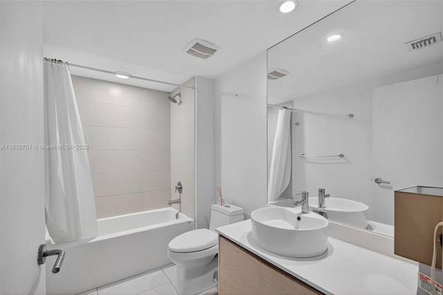 4250 Biscayne Blvd Unit 1206, Miami, FL 33137 - full bathroom with shower / bathtub combination with curtain, vanity, tile patterned floors, and recessed lighting