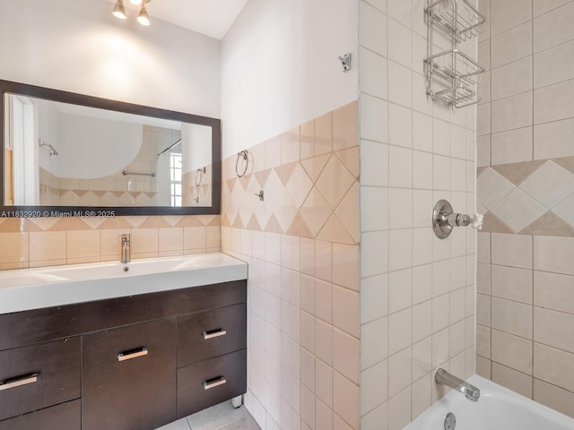 9033 Carlyle Ave, Surfside, FL 33154 - full bath with vanity, bathtub / shower combination, and tile walls