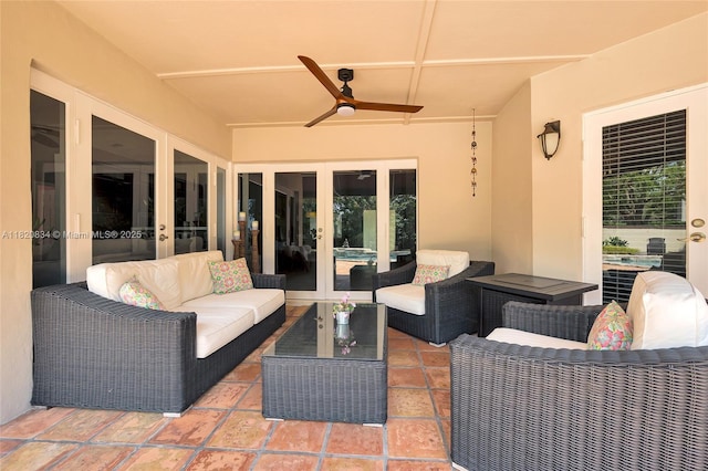 14460 Glencairn Rd, Miami Lakes, FL 33016 - view of patio with french doors, an outdoor hangout area, and a ceiling fan