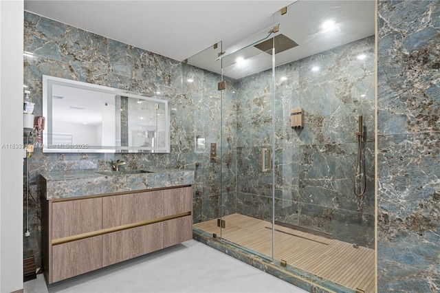 18082 SW 152nd Ct, Miami, FL 33187 - full bath featuring vanity, a marble finish shower, and marble finish floors