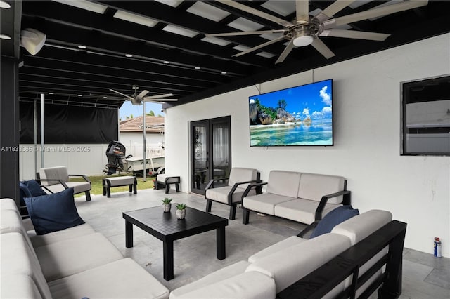 18082 SW 152nd Ct, Miami, FL 33187 - view of patio / terrace featuring an outdoor living space and a ceiling fan