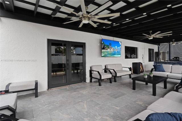 18082 SW 152nd Ct, Miami, FL 33187 - view of patio with french doors, ceiling fan, and an outdoor living space