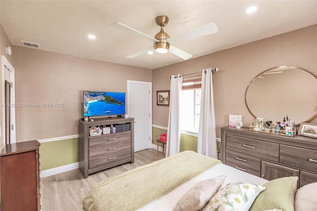 6250 SW 19th St, Miami, FL 33155 - bedroom with light wood finished floors, recessed lighting, and ceiling fan
