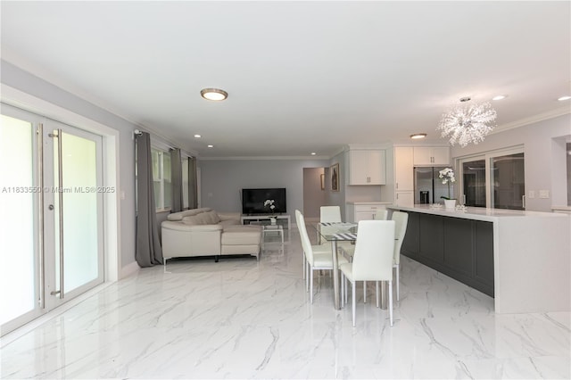 4326 Jackson St, Hollywood, FL 33021 - dining room with crown molding, recessed lighting, a chandelier, and light marble finish floors