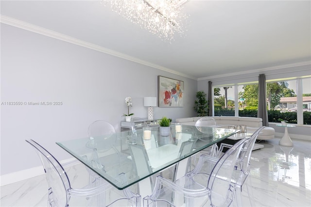 4326 Jackson St, Hollywood, FL 33021 - dining room featuring light marble finish floors, ornamental molding, and a chandelier