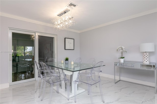 4326 Jackson St, Hollywood, FL 33021 - dining room with light marble finish flooring, a chandelier, and ornamental molding