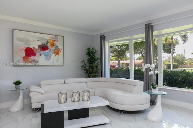 4326 Jackson St, Hollywood, FL 33021 - living area featuring marble look tile flooring and crown molding