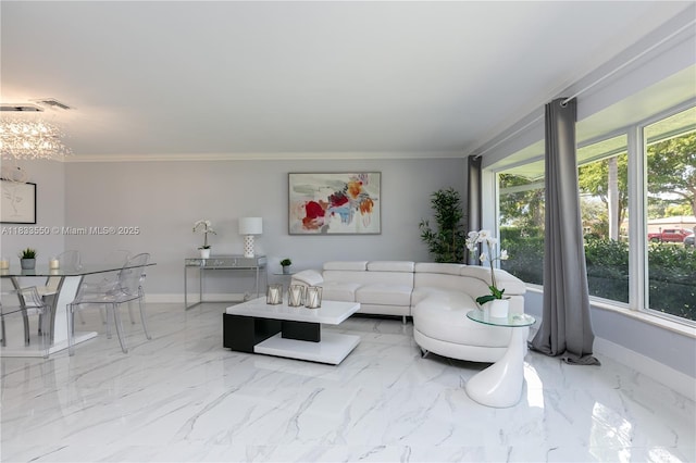 4326 Jackson St, Hollywood, FL 33021 - living area with ornamental molding and a chandelier