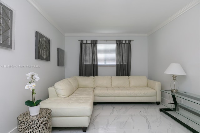 4326 Jackson St, Hollywood, FL 33021 - living room featuring ornamental molding and marble look tile flooring