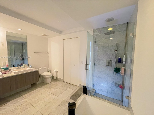 801 S Miami Ave Unit 4204, Miami, FL 33130 - full bath with a marble finish shower, vanity, marble finish flooring, and recessed lighting