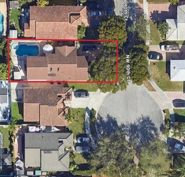 15126 NW 90th Ct, Miami Lakes, FL 33018 - aerial view of residential area featuring property boundaries highlighted